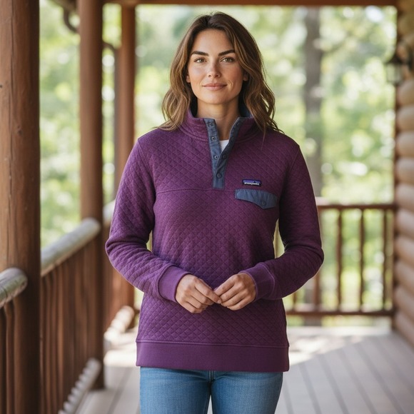 Patagonia Tops - Patagonia‎ Quilted Organic Cotton Purple Pullover Sweatshirt Women Size L